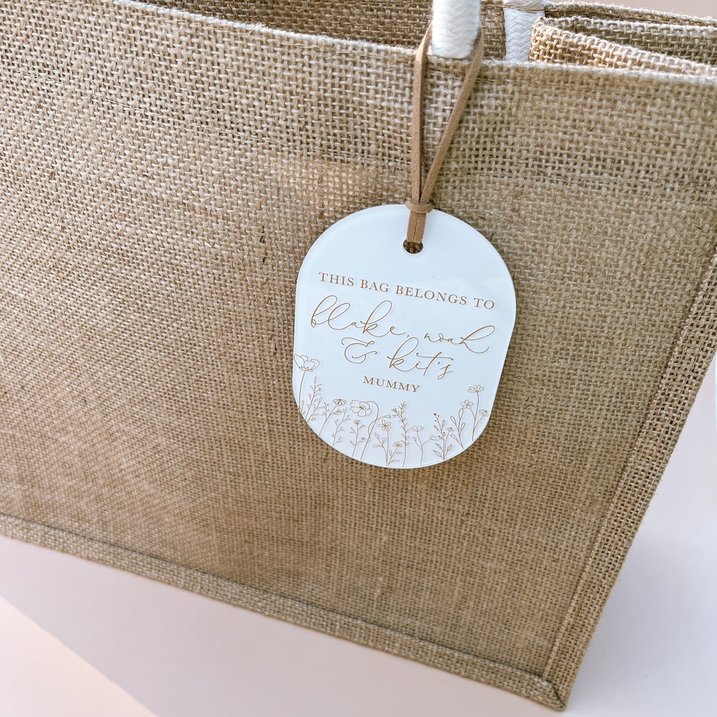 JUTE TOTE BAG + TAG | Personalised | Multiple Colour Options for Tag