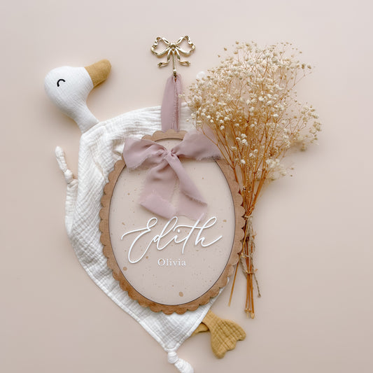 Large Vintage-Style Personalised Sign with Fabric Bow | Multiple Customisation Options
