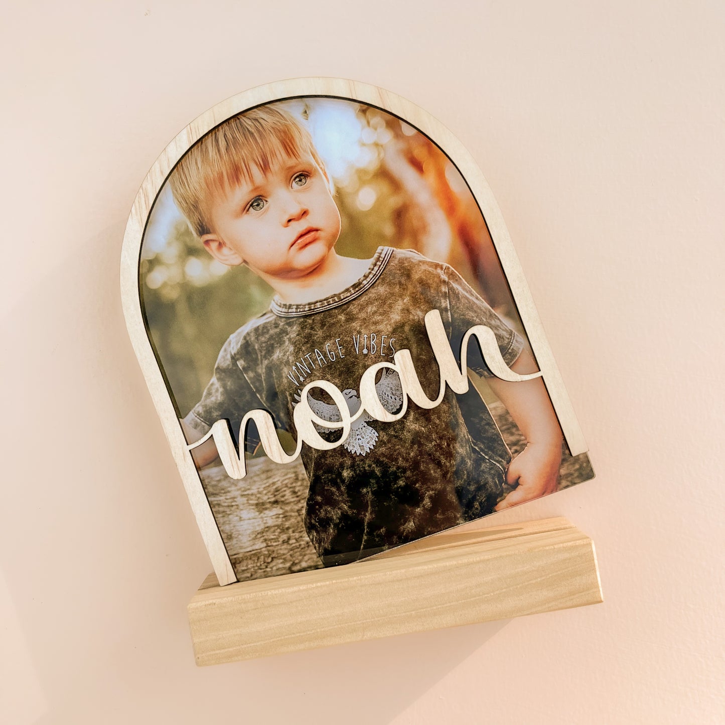 Acrylic Photo Plaque with Wooden Border & Text | 3 SIZES | CUSTOMISE