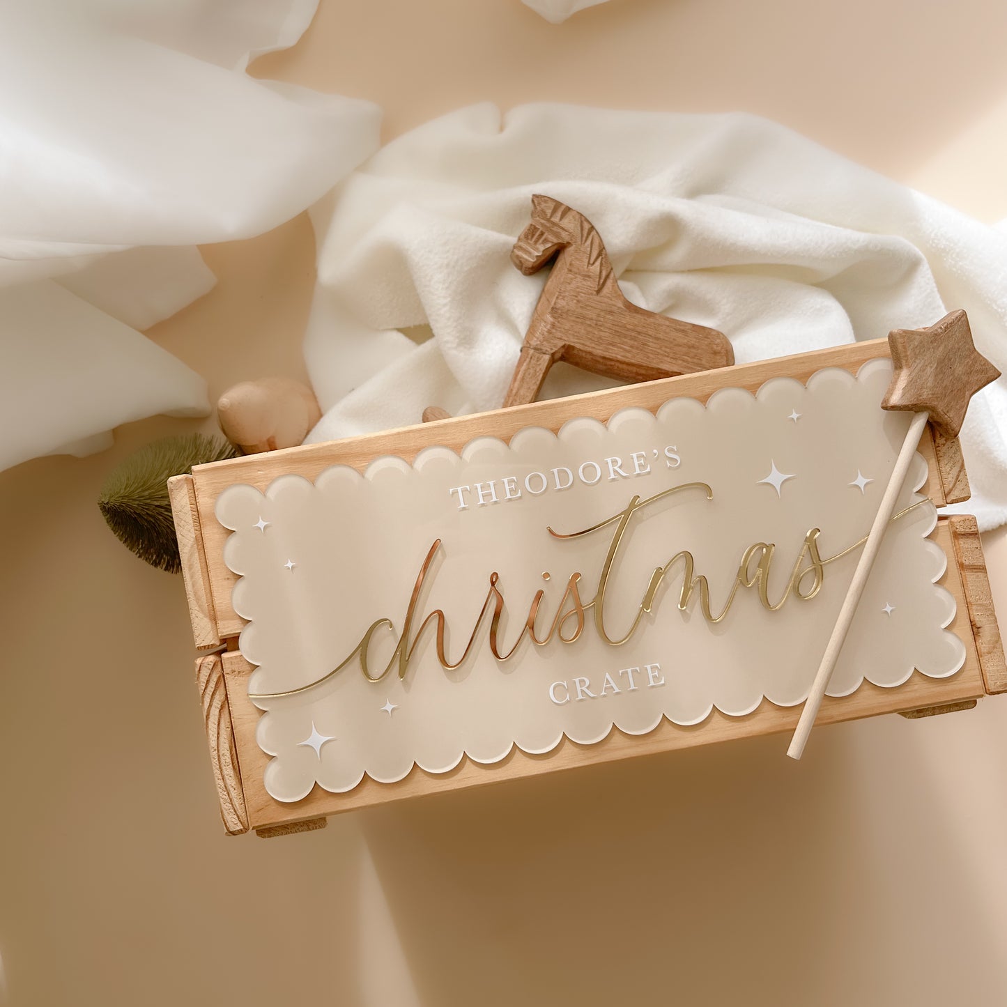 Scalloped Personalised Christmas Crate or Box Plaque | Attach To Crate - Purchase Separately |Multiple Customisation Options