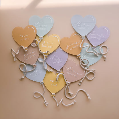 HEART Balloon Baby Milestone Set | Multiple Colour + Pattern Options