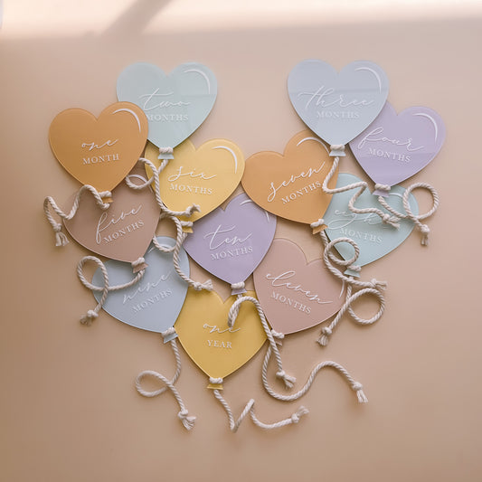 HEART Balloon Baby Milestone Set | Multiple Colour + Pattern Options
