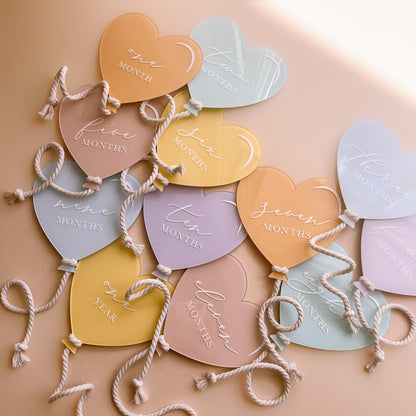 HEART Balloon Baby Milestone Set | Multiple Colour + Pattern Options