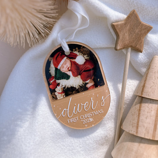 Photo with Text Christmas Ornament | Personalised | Multiple Colour & Pattern Options