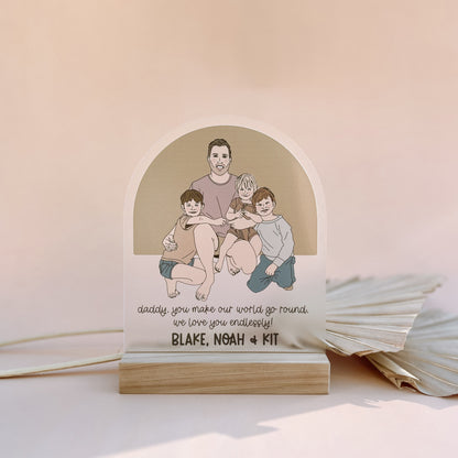 FAMILY HAND-DRAWN PLAQUE + MESSAGE | Personalised - Based On Your Photo | Multiple Colour Choices + Optional Timber Stand Add-On