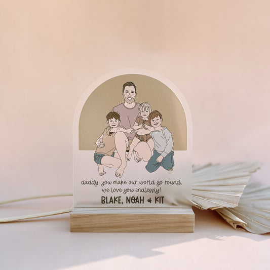 FAMILY HAND-DRAWN PLAQUE + MESSAGE | Personalised - Based On Your Photo | Multiple Colour Choices + Optional Timber Stand Add-On