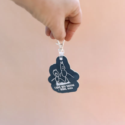 KIDS DRAWING KEYCHAIN / KEYRING | Personalised - Your Childs Own Drawing Printed | Multiple Colour Choices