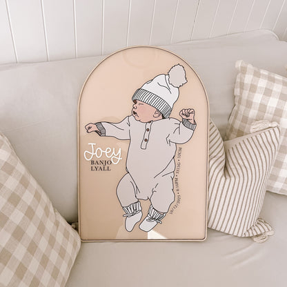 1:1 SCALE HAND DRAWN NEWBORN BABY PLAQUE | Personalised - Based On Your Photo | Multiple Colour Choices