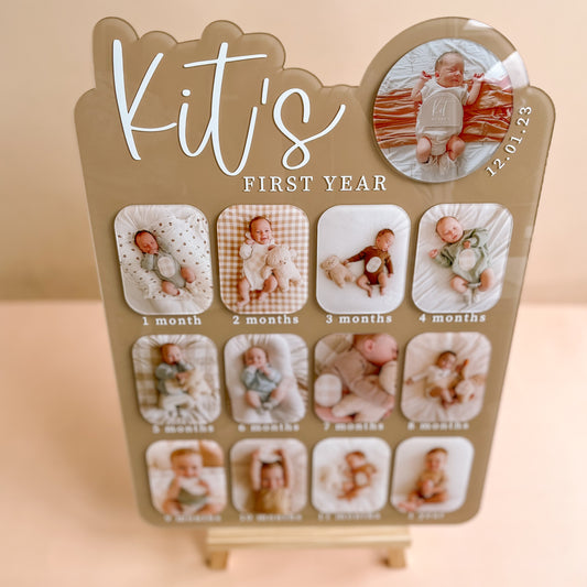 FIRST BIRTHDAY PHOTO BOARD | Personalised | Printed Photos Option + FREE Photo Add-On | Multiple Colour Choices