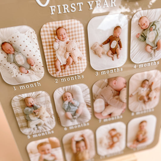 FIRST BIRTHDAY PHOTO BOARD | Personalised | Printed Photos Option + FREE Photo Add-On | Multiple Colour Choices