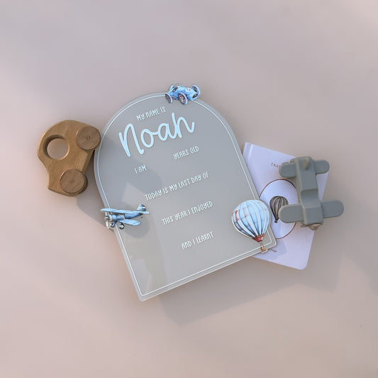 SCHOOL MILESTONE BOARD - VINTAGE TRANSPORT | Double-Sided First & Last Day | Multiple Colour + Pattern Options