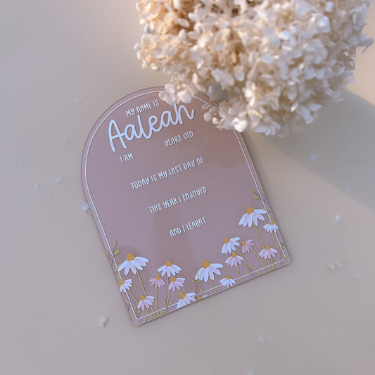 SCHOOL MILESTONE BOARD - FLOWERS | Double-Sided First & Last Day | Multiple Colour + Pattern Options