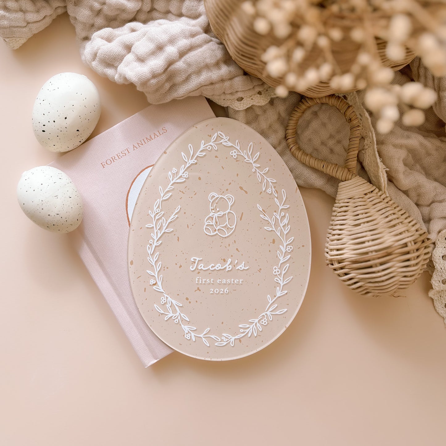 Baby's First Easter Plaque - Whimsy Leaves | Personalised | Multiple Pattern & Colour Options