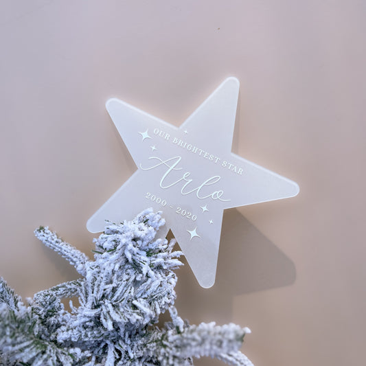 MEMORIAL STAR TREE TOPPER | Personalised | Multiple Colour & Pattern Choices