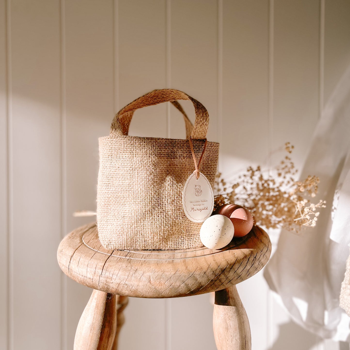 Natural Jute Easter Basket + Tag | Personalised