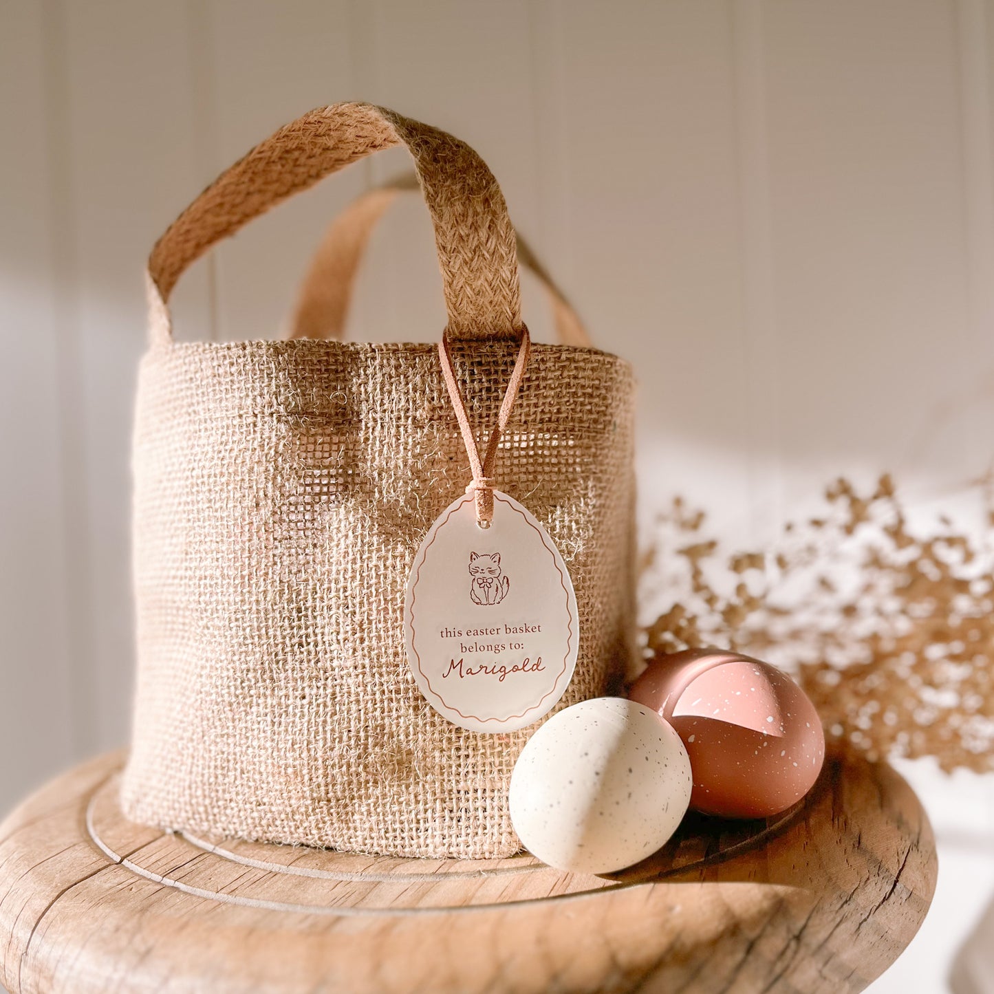 Natural Jute Easter Basket + Tag | Personalised