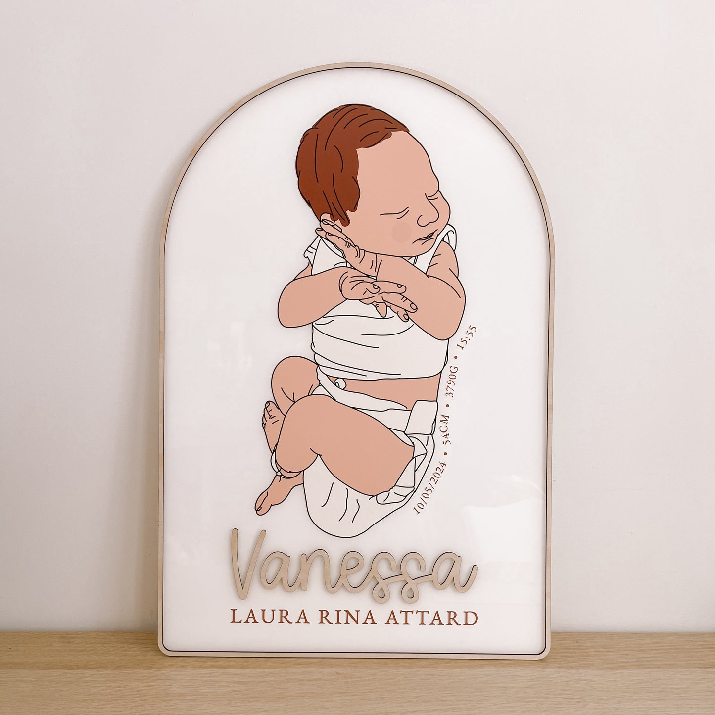 1:1 SCALE HAND DRAWN NEWBORN BABY PLAQUE | Personalised - Based On Your Photo | Multiple Colour Choices