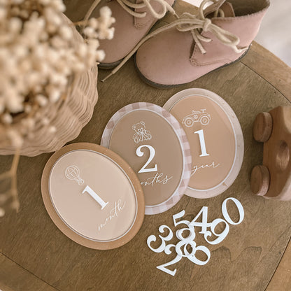 Double-Layered Oval Baby Milestone Set | Swappable Numbers | Multiple Customisation Options