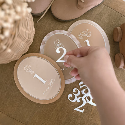 Double-Layered Oval Baby Milestone Set | Swappable Numbers | Multiple Customisation Options