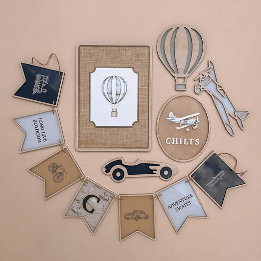 BUNDLE - Vintage Transport Decor Set | Blues | Personalised