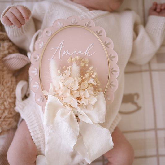 Storywoven Dried Floral Lace Name Plaque | Multiple Customisation Options