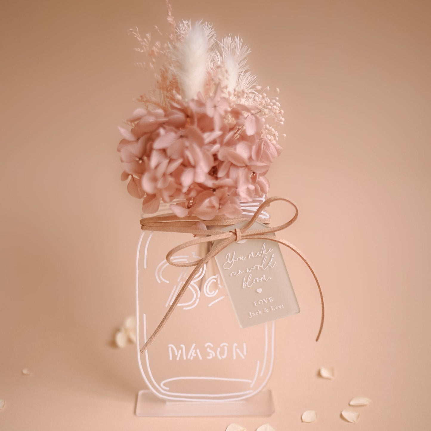 Dried Floral Mason Jar With Personalised Message Tag | Customisable Gift