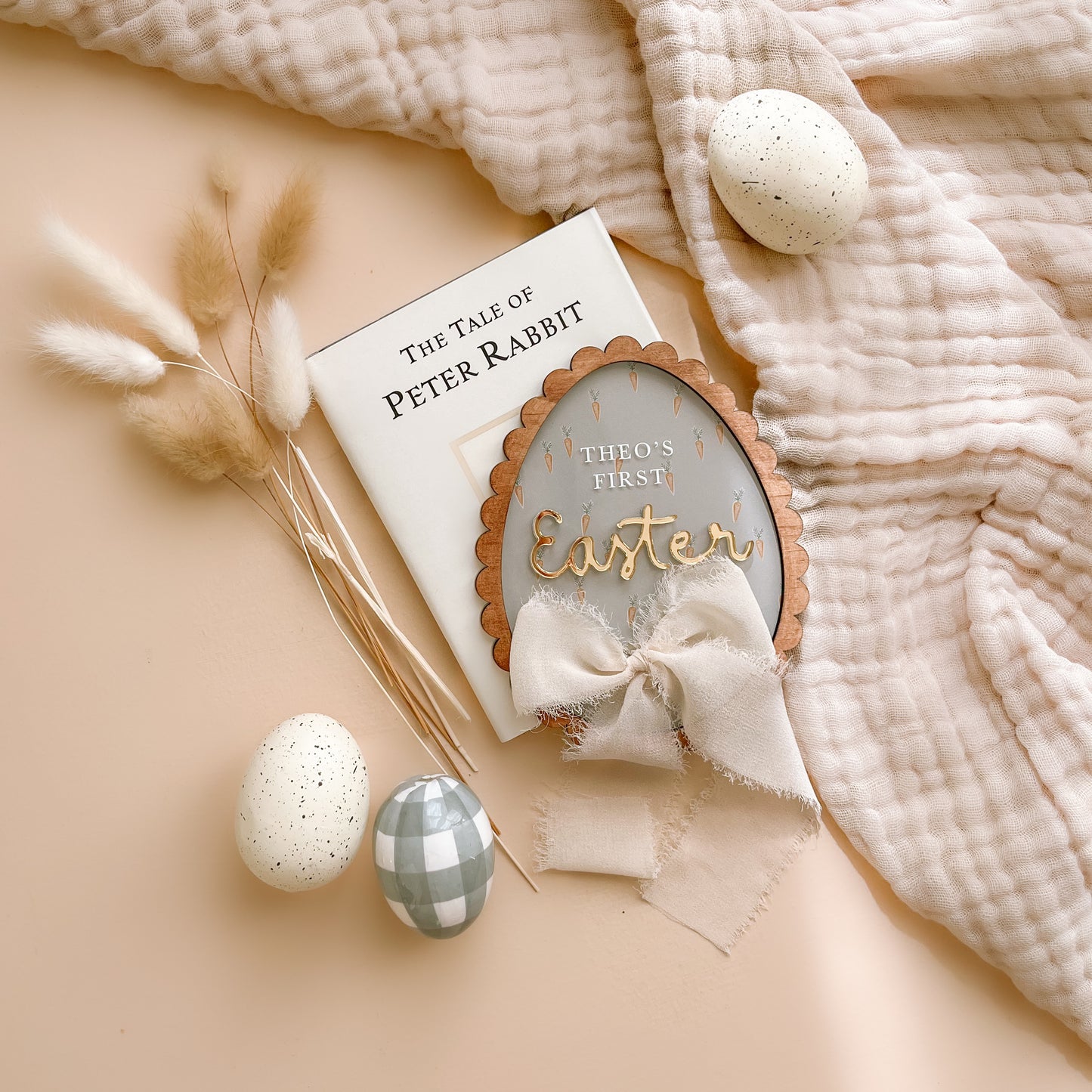 Personalised Vintage-Style First Easter Plaque | Multiple Colour + Pattern Options