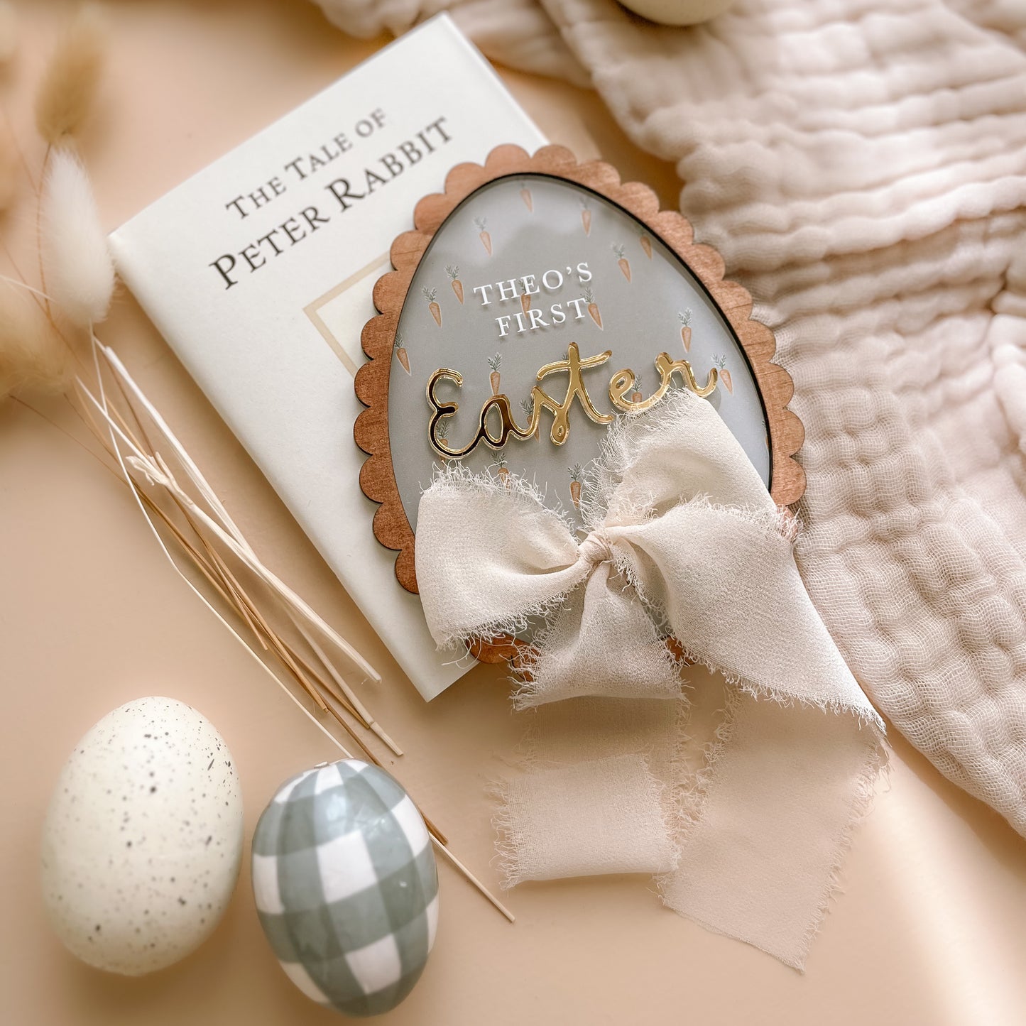 Personalised Vintage-Style First Easter Plaque | Multiple Colour + Pattern Options