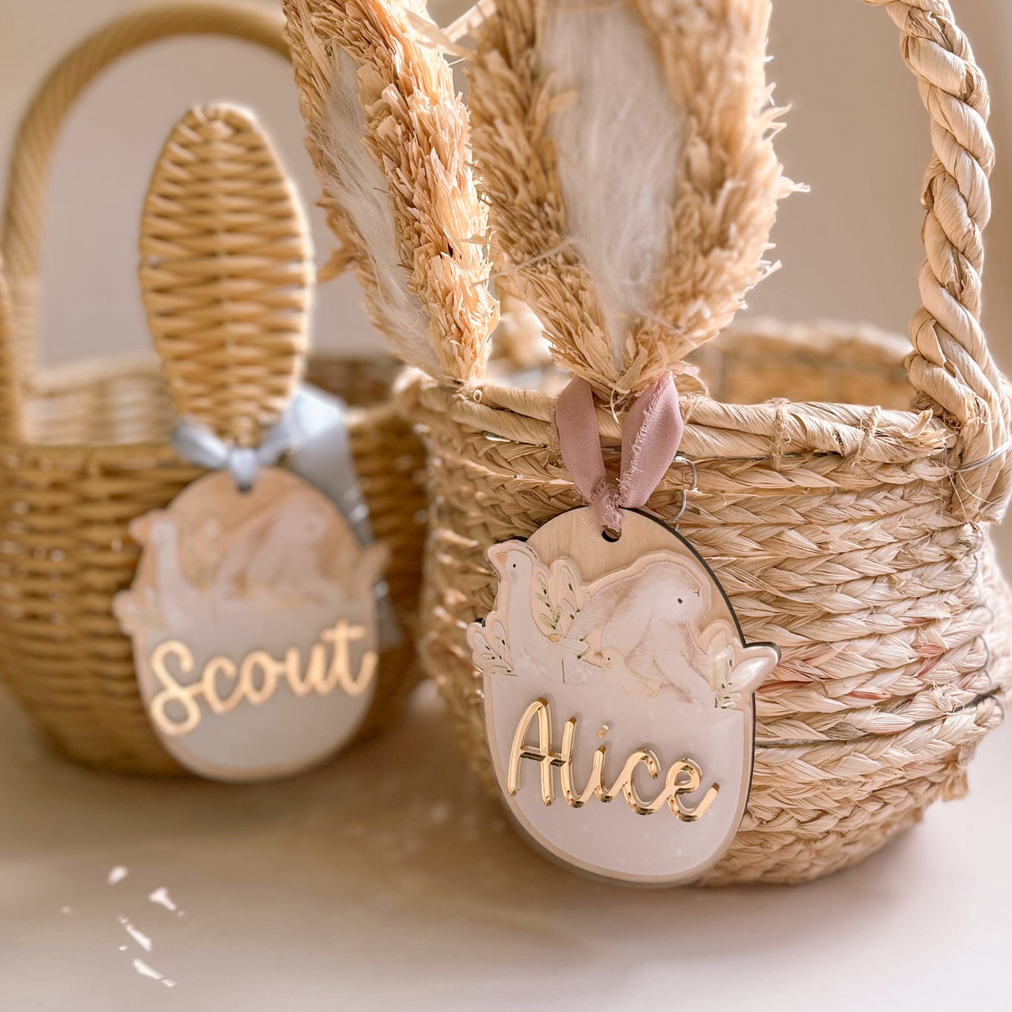 Personalised Wood & Acrylic Picture Easter Basket Tag