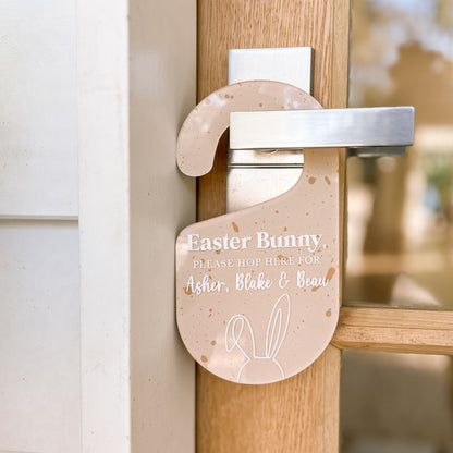'Easter Bunny, Hop Here' DOOR HANGER | PERSONALISED | Multiple Colour or Pattern Choices