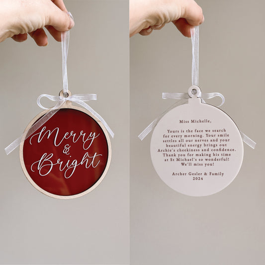 PERSONALISED MESSAGE DOUBLE-SIDED CHRISTMAS ORNAMENT | Multiple Colour + Pattern Options