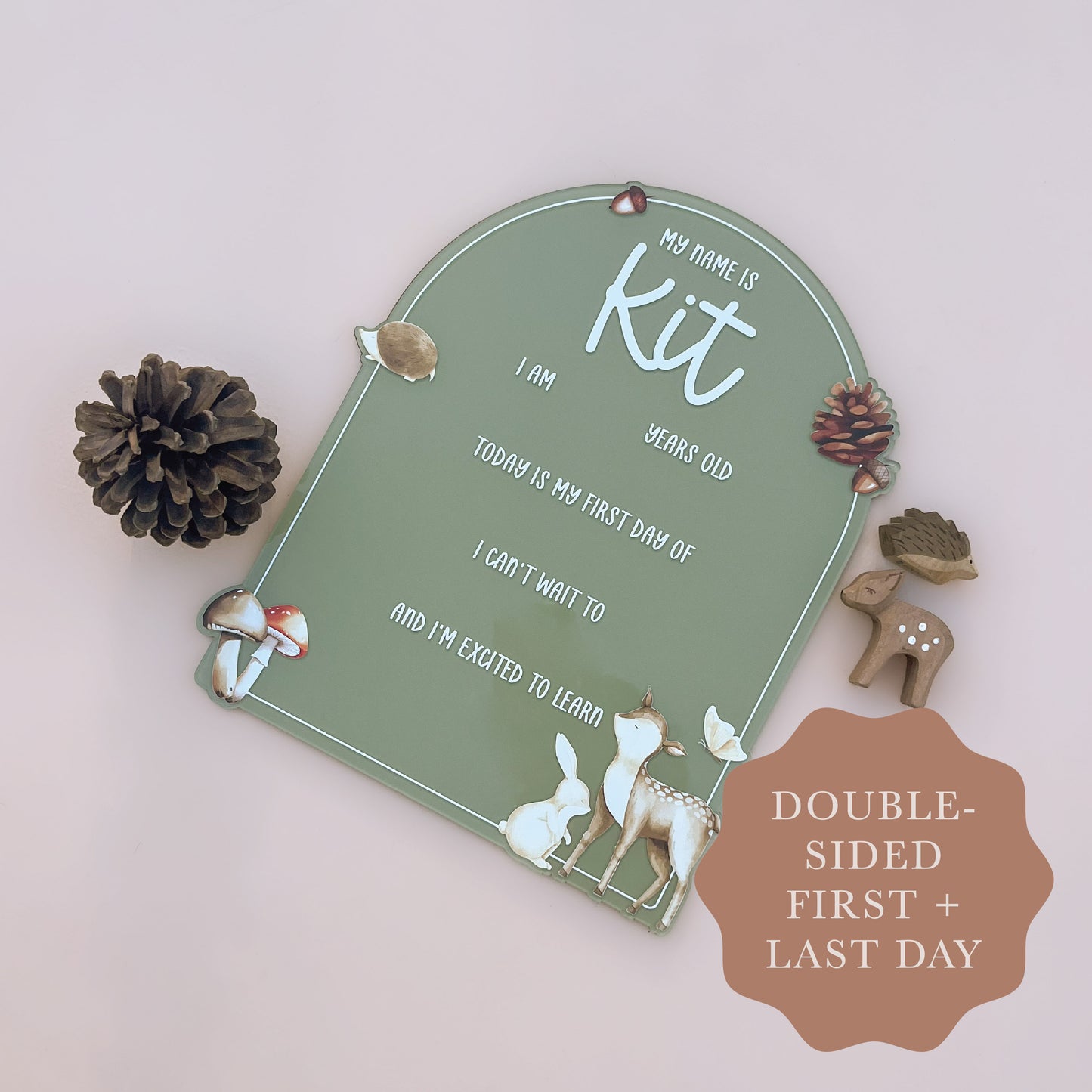 SCHOOL MILESTONE BOARD - WOODLAND | Double-Sided First & Last Day | Multiple Colour + Pattern Options