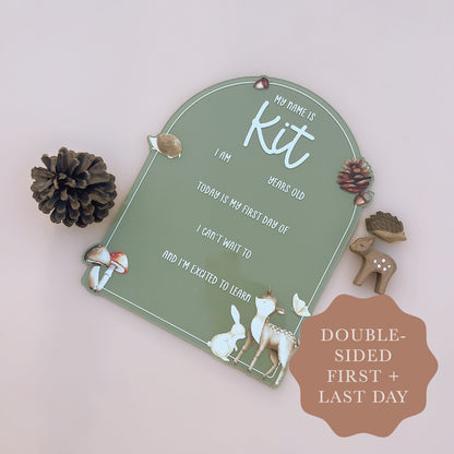 SCHOOL MILESTONE BOARD - WOODLAND | Double-Sided First & Last Day | Multiple Colour + Pattern Options